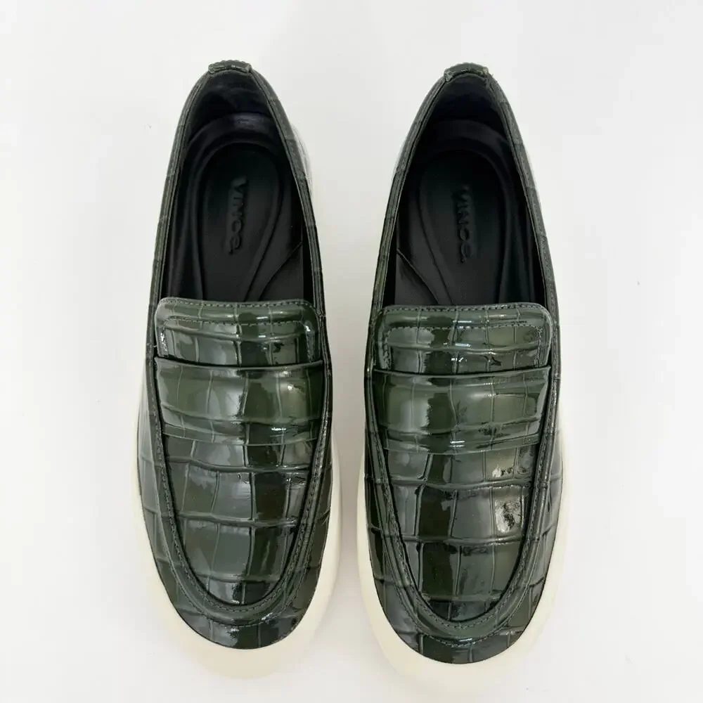 Vince Ghita Croc-Embossed Slip-On Loafer Sneakers Leather Green/White | 8M